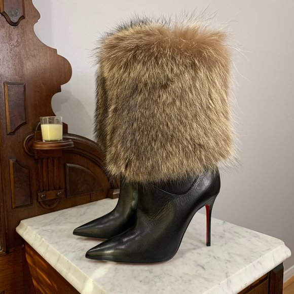 Christian Louboutin Shoes - Louboutin Canichissima 100 Black Leather & Marmot Fur Boots size 36.5